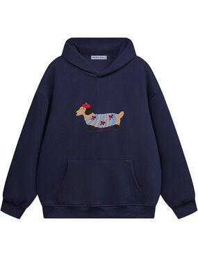 Cute Wiener Dog Oversized Unisex Sweatshirt - Navy